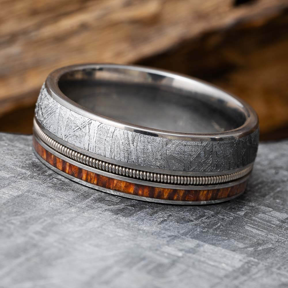 Meteorite and Guitar String Wedding Band for Men