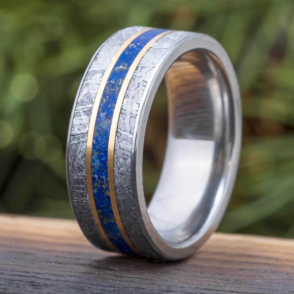 Lapis and Meteorite Wedding Band