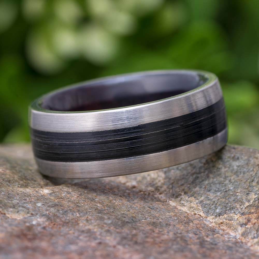 Vinyl Record Wedding Band with Wood and Titanium