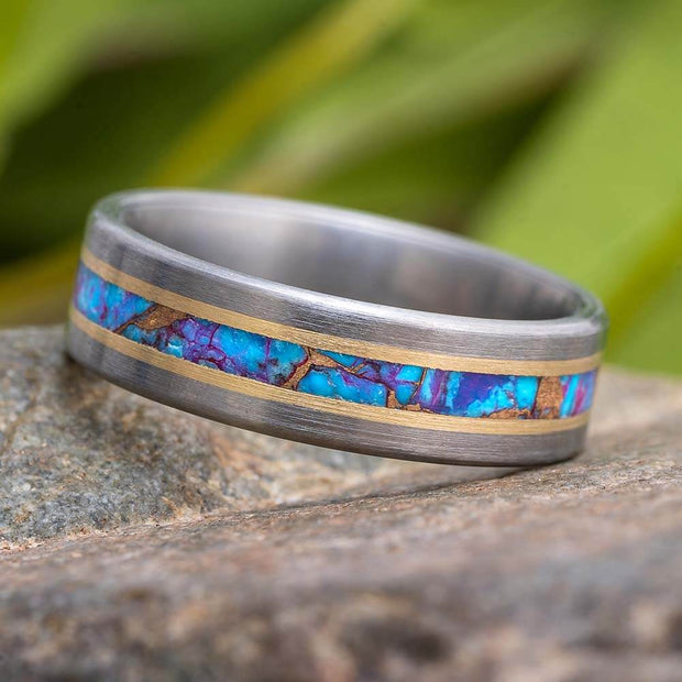 Unique Turquoise Men's Ring With Gold Pinstripes - Jewelry by Johan