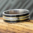 Obsidian and Yellow Gold Wedding Band with Meteorite