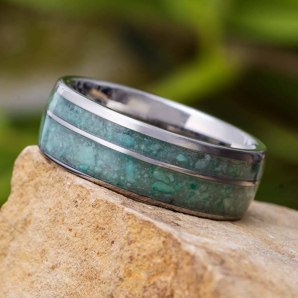 Crushed Chrysocolla Wedding Band