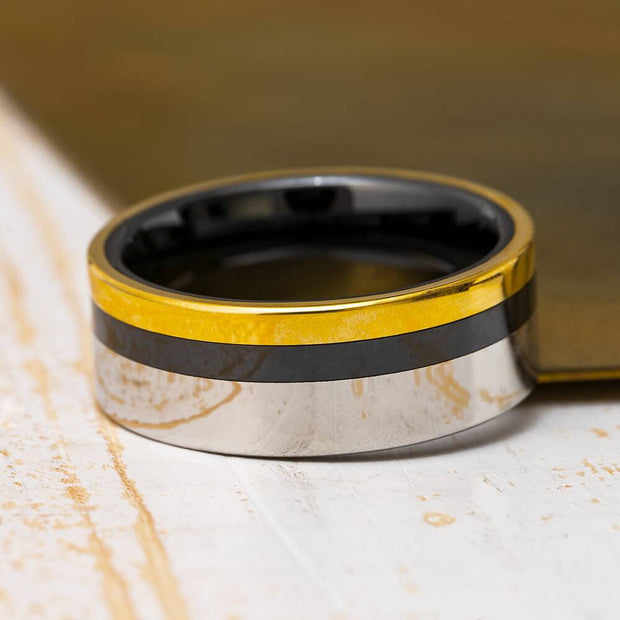 Black Ceramic Wedding Band with Gold