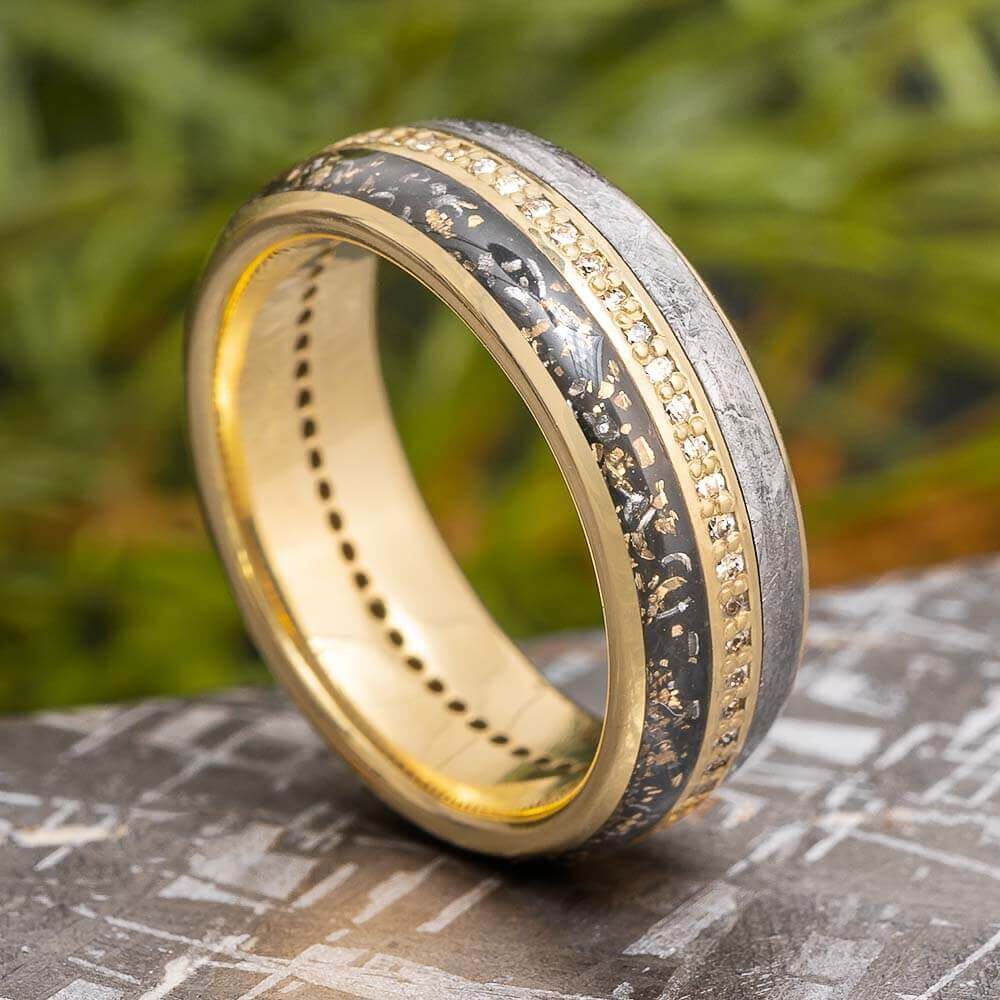Golden Wedding Band with Meteorite and Stardust