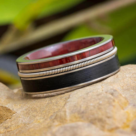Vinyl Record Ring with Guitar String and Wood