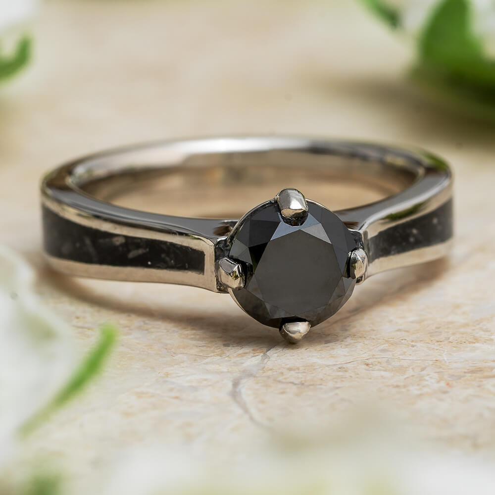 Platinum Engagement Ring with Black Diamond