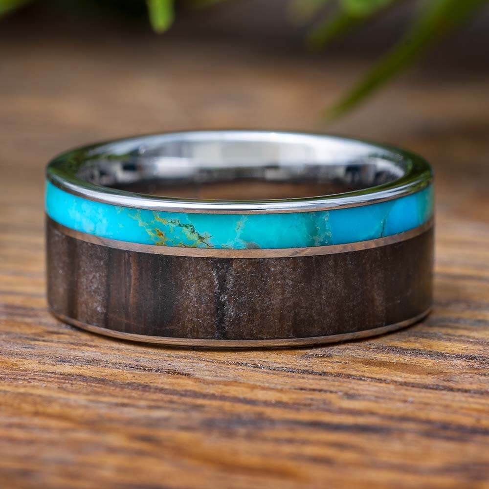 Wood and turquoise on sale ring