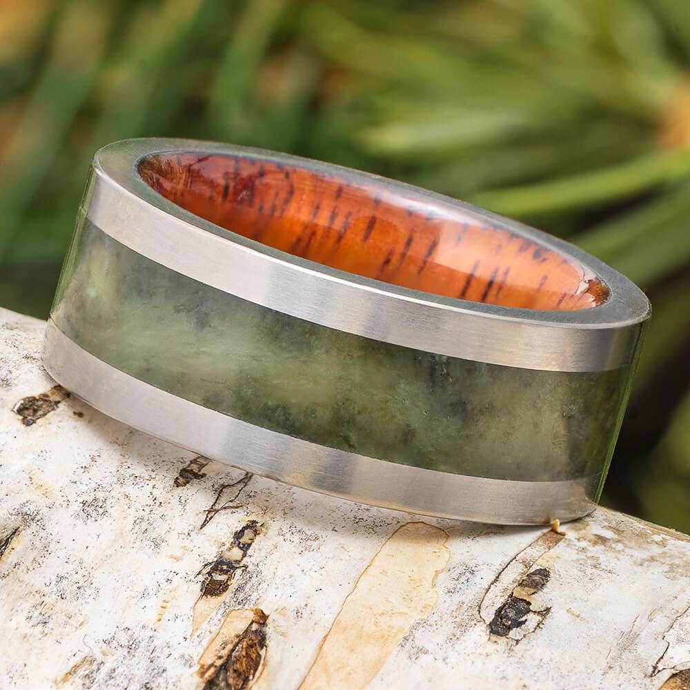 Koa Wood and Jade Wedding Band
