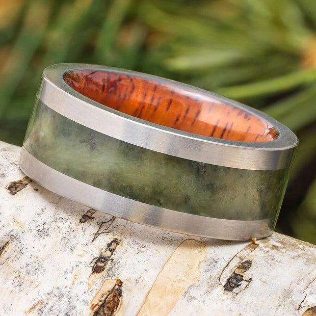 Koa Wood and Jade Wedding Band