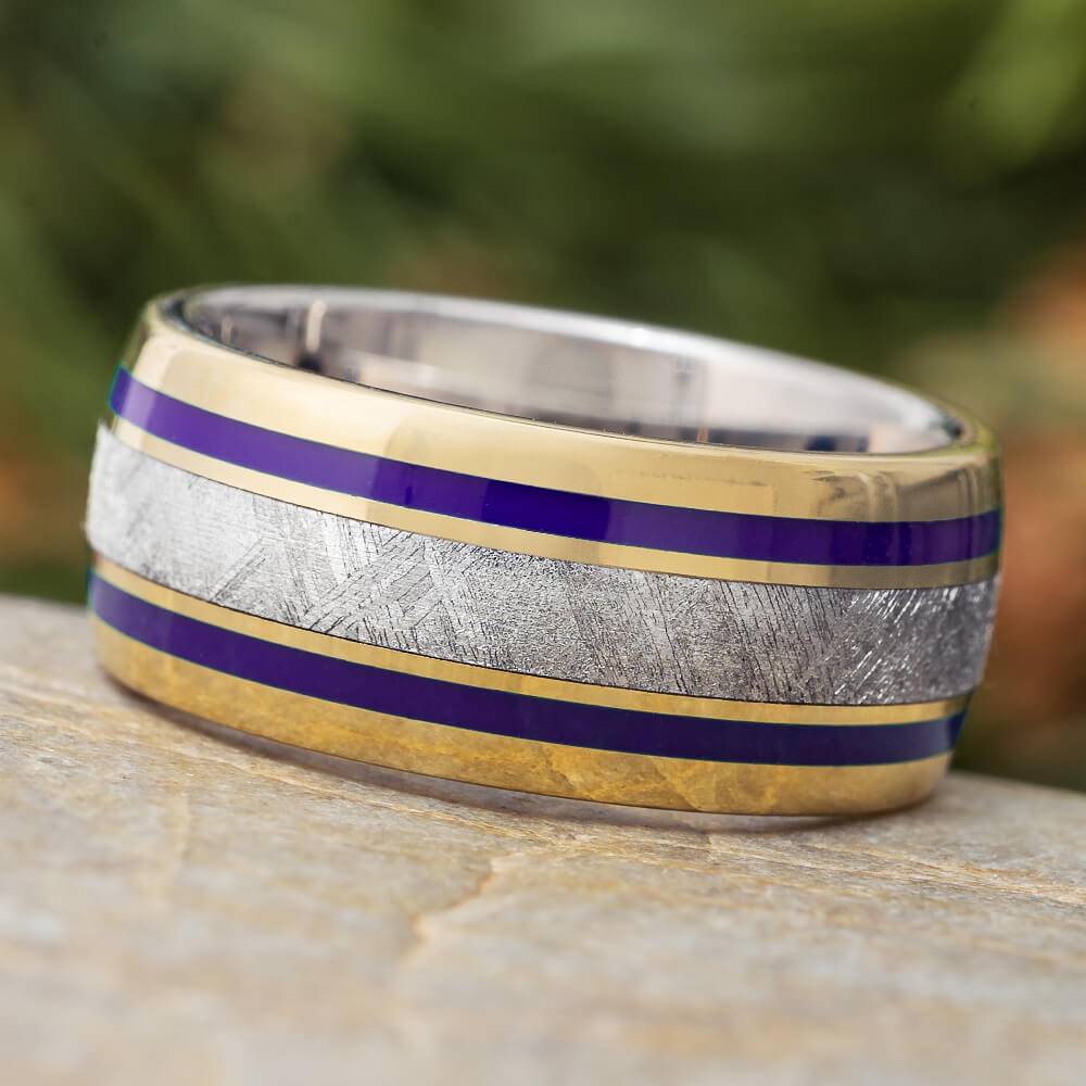 Meteorite and Purple Enamel Wedding Band for Men