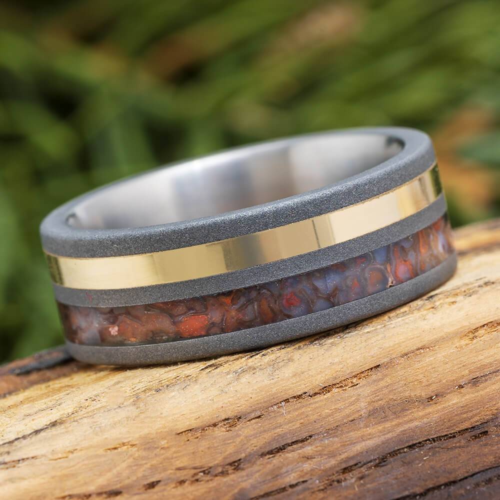 Dinosaur Bone and Gold Wedding Band for Men