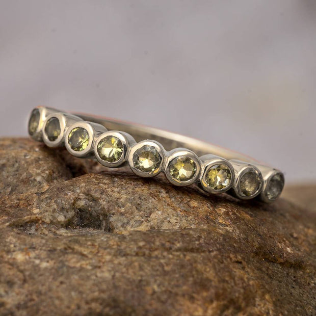 Moldavite Ring in White Gold