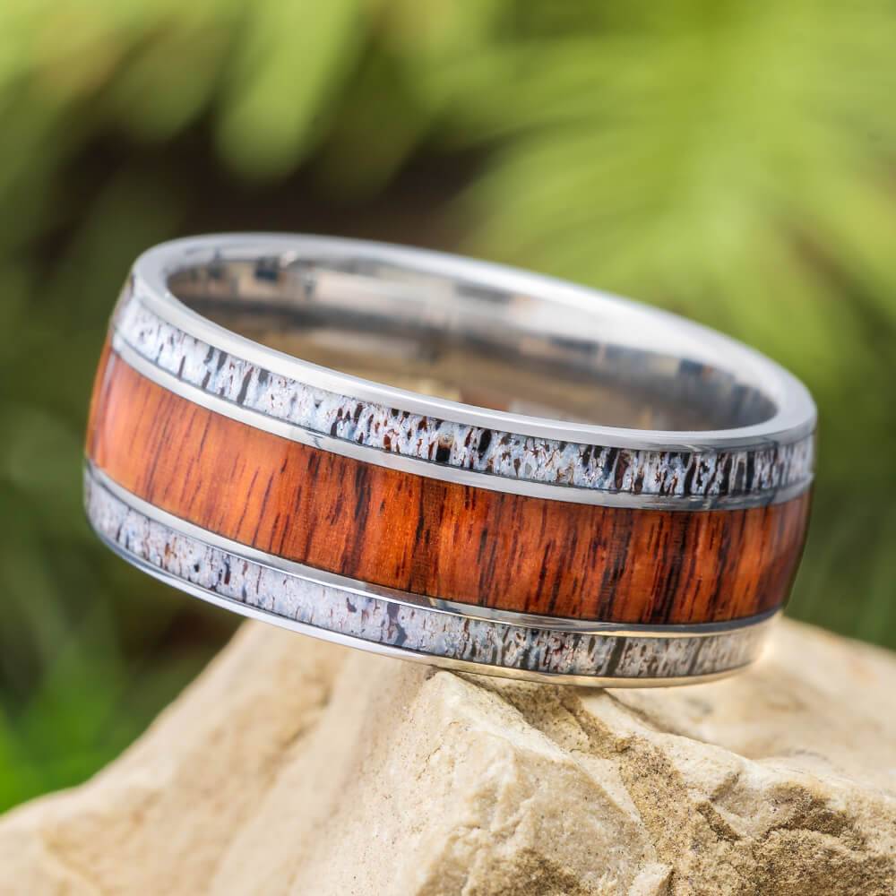 King Wood and Deer Antler Wedding Band