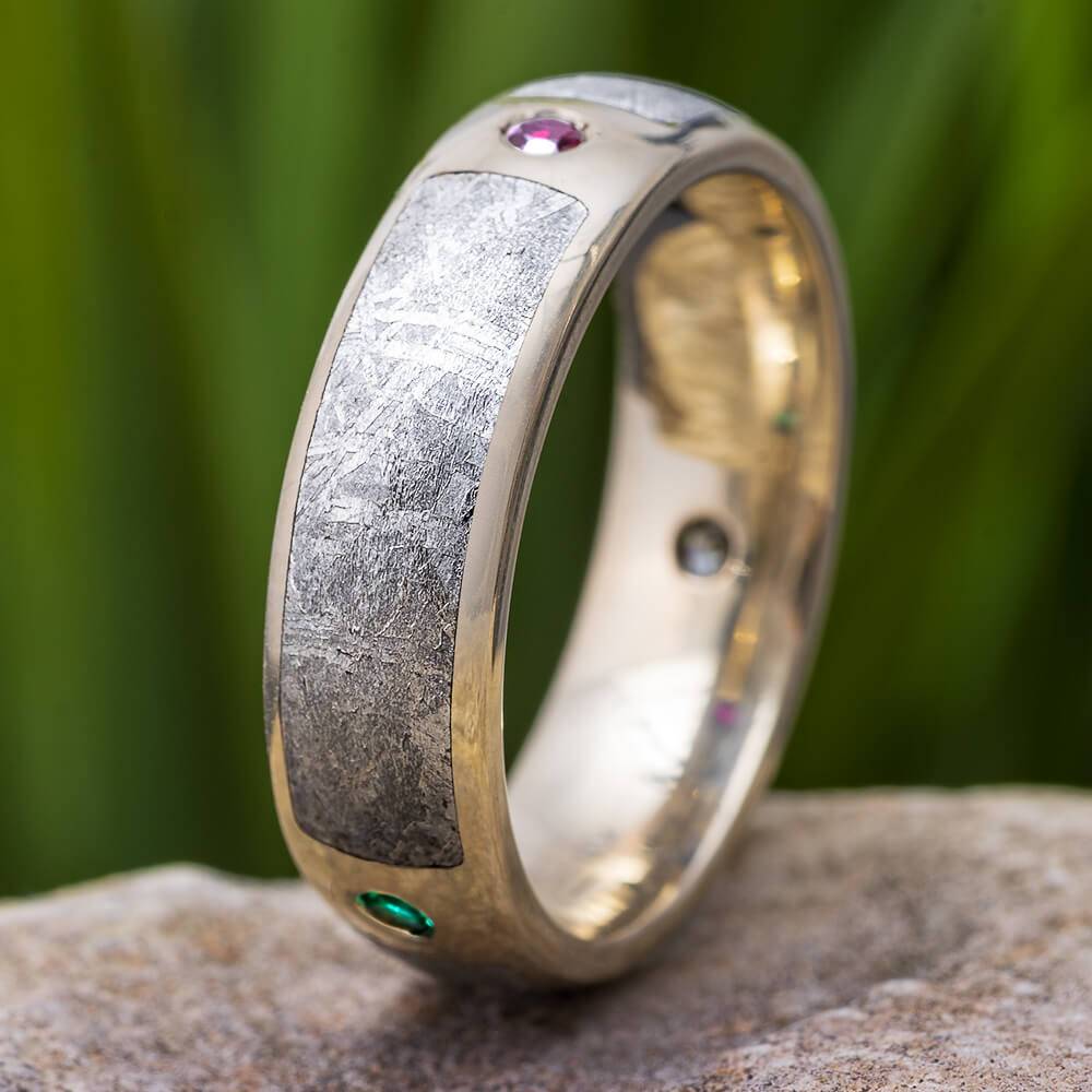 Meteorite Birthstone Wedding Band