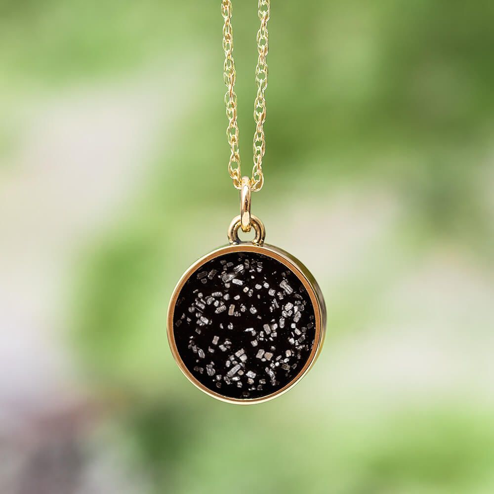 Unique Gold Circle Pendant Necklace With Stardust - 10k Yellow Gold