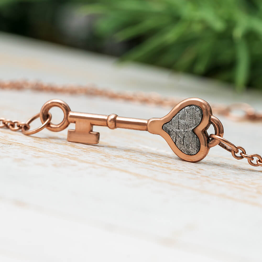 Tiny Key Bracelet With Meteorite Heart Inlay