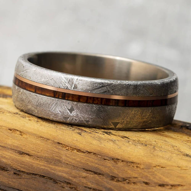 Rose Gold Pinstripe and Meteorite Wedding Band