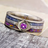 Meteorit Wedding Band with Turquoise and Alexandrite