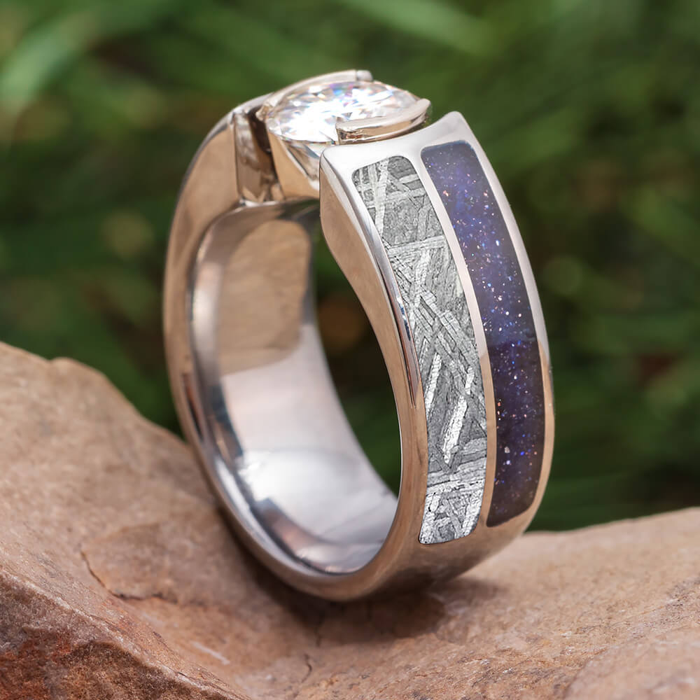 Meteorite and Goldstone Engagement Ring