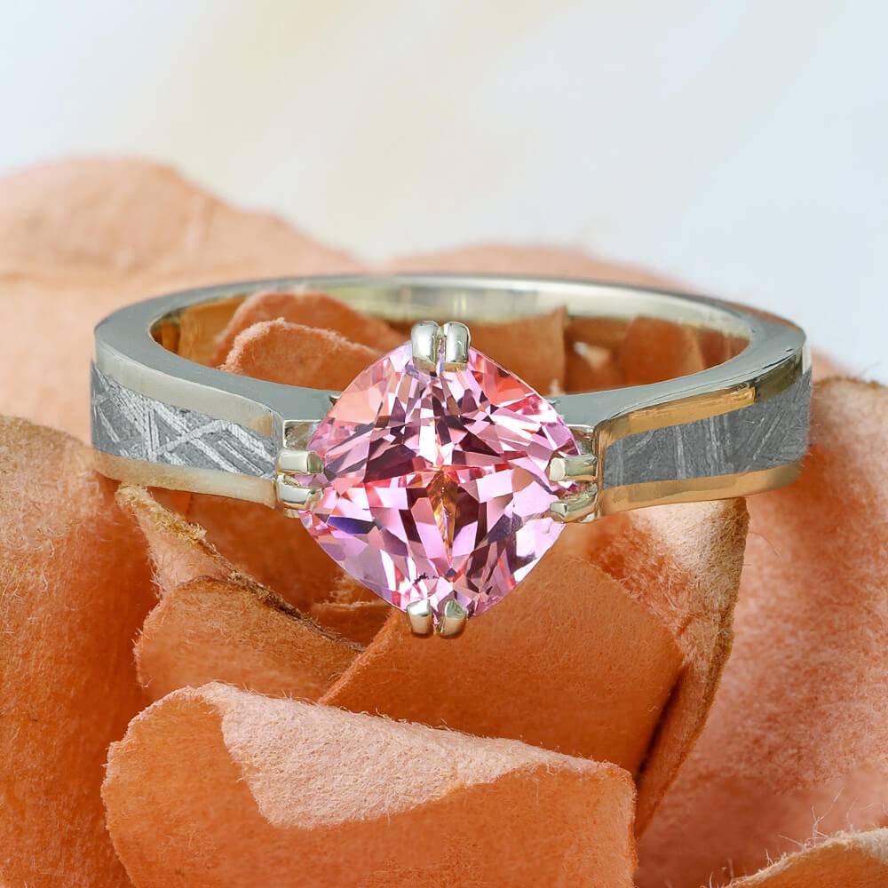 Morganite Solitaire with Meteorite