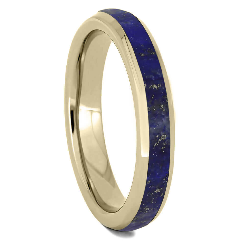 Lapis Lazuli Wedding Band Set, 14k Yellow Gold Matching Rings - Jewelry by Johan