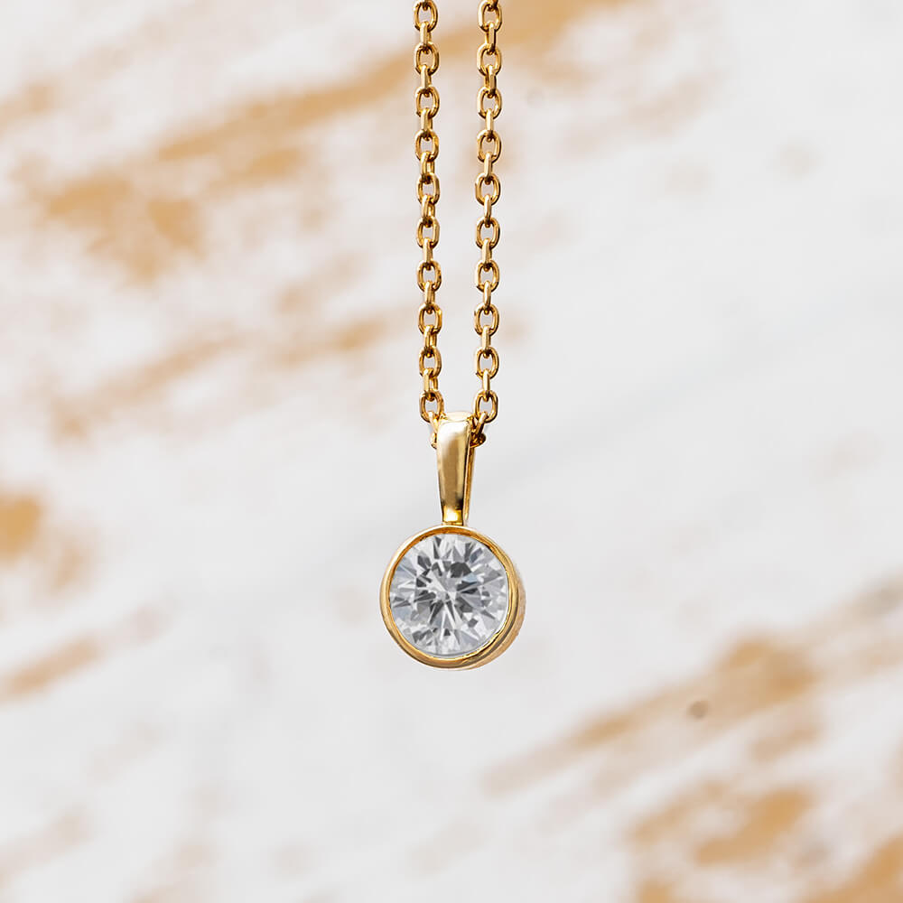 14k Yellow Gold Birthstone Necklace with Round Cut Diamond