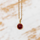 14k Yellow Gold Birthstone Necklace with Round Cut Garnet