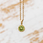 14k Yellow Gold Birthstone Necklace with Round Cut Peridot
