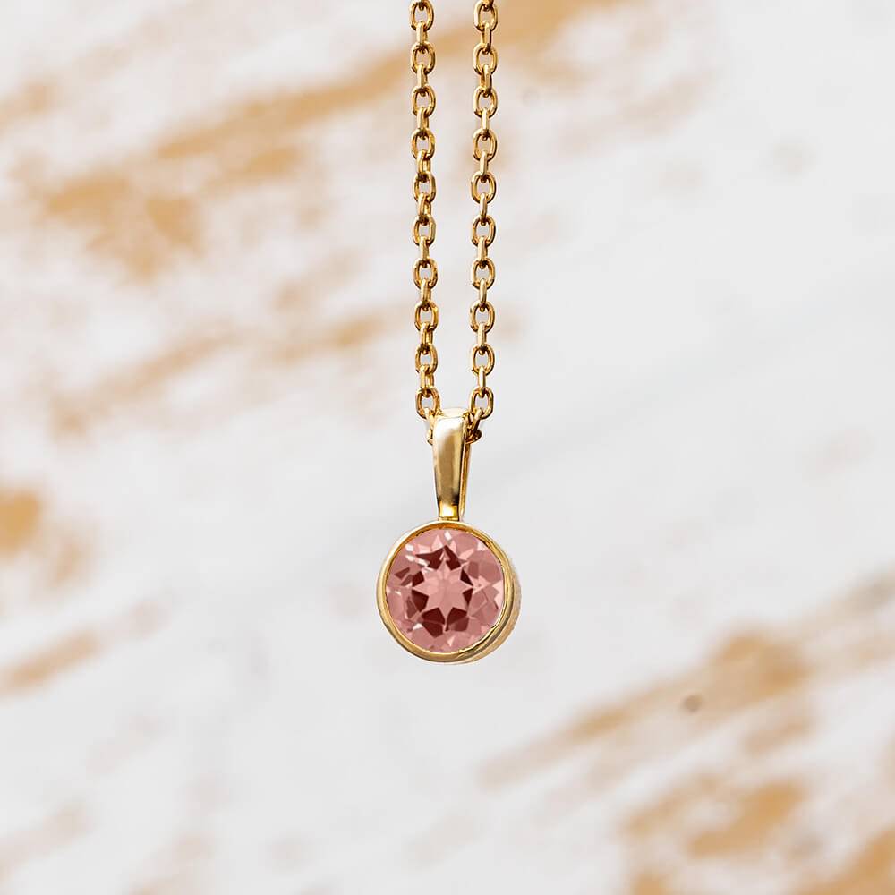 14k Yellow Gold Birthstone Necklace with Round Cut Tourmaline