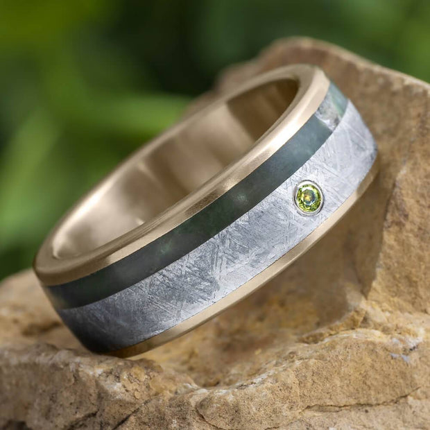 White Gold and Meteorite Ring