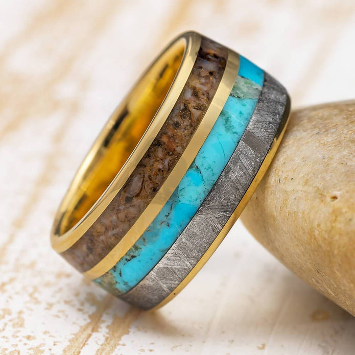 Meteorite and Turquoise Wedding Band