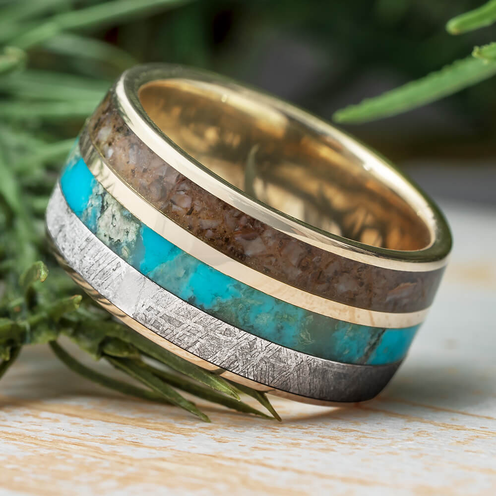 Meteorite and Turquoise Ring for Men