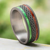 Men's Celtic wedding band with green and wood inlay