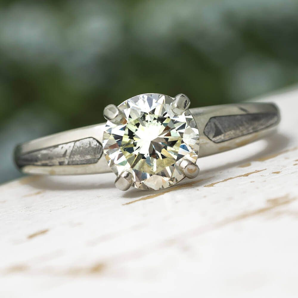 Platinum Engagement Ring With Moissanite & Meteorite