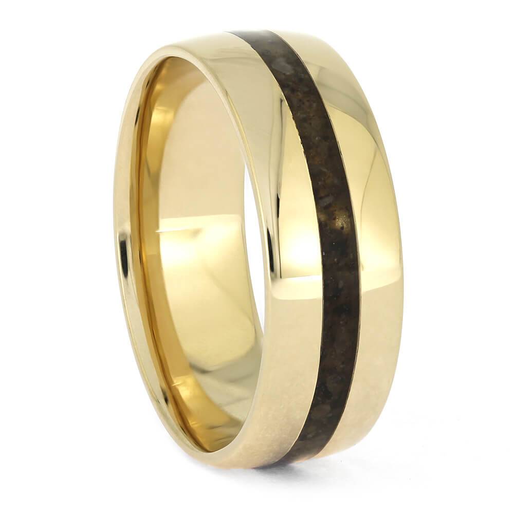 Yellow Gold Wedding Band with Crushed Dinosaur Bone