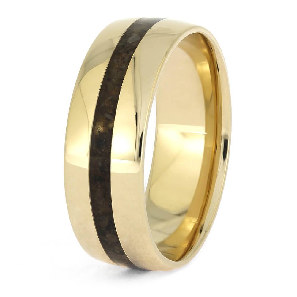 Gold Wedding Band with Fossil Inlay