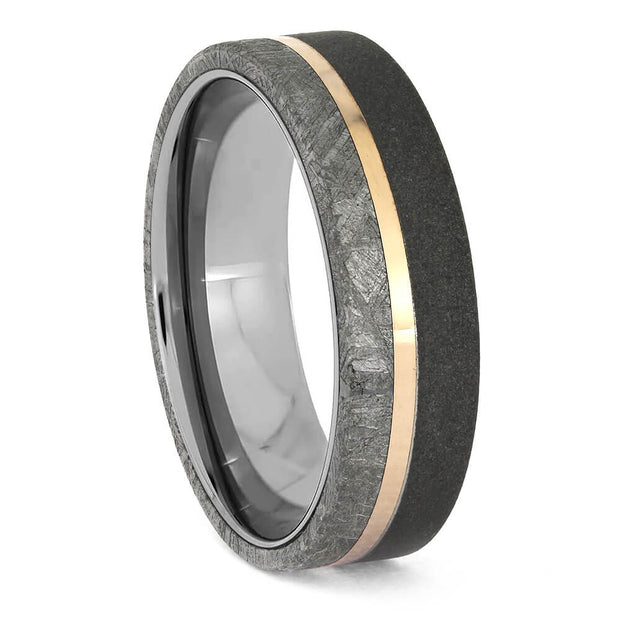 Tungsten Ring with Sandblasted Titanium and Meteorite