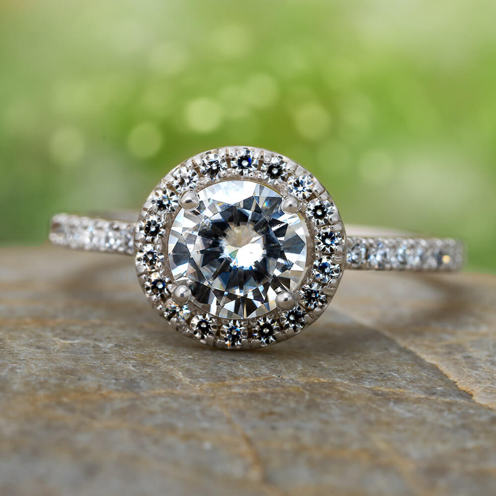 Round Cut Moissanite Halo Engagement Ring Jewelry by Johan