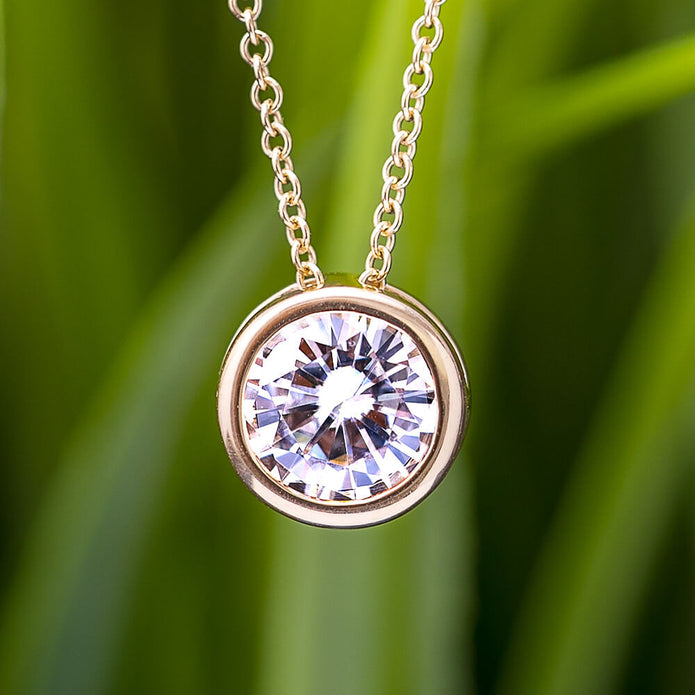 Moissanite Bezel Pendant Carat TW in Yellow Gold Jewelry By