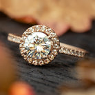 Moissanite Halo Engagement Ring in Rose Gold