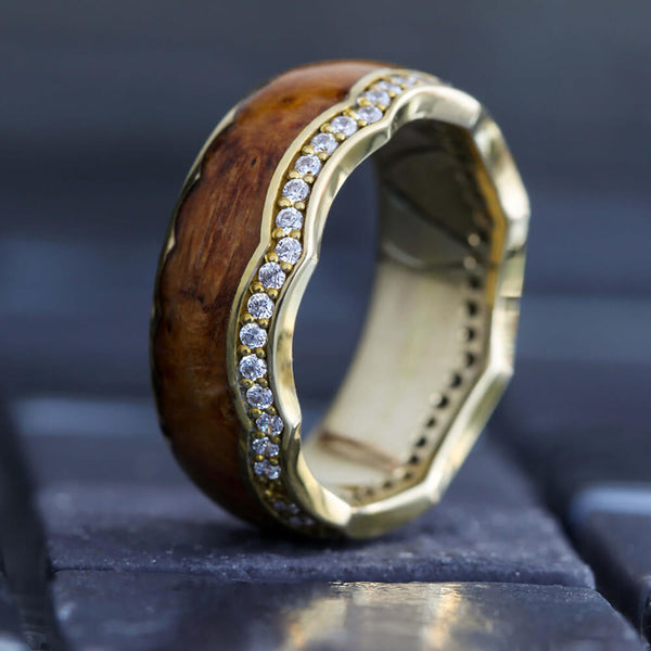 Teak Wood Crown Ring with Diamond Eternity Jewelry By Johan