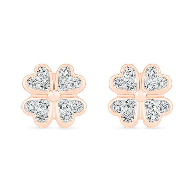 Four-Leaf Clover Stud Earrings with Diamond Clusters - Jewelry by Johan