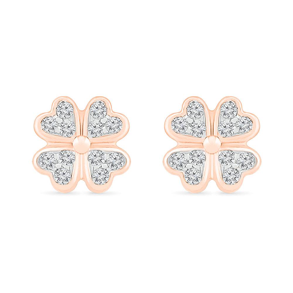 Four-Leaf Clover Stud Earrings with Diamond Clusters - Jewelry by Johan
