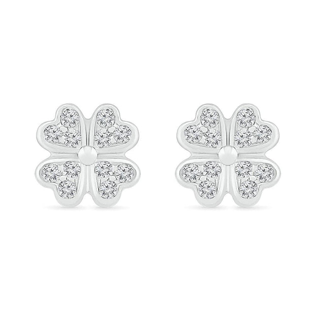 Four-Leaf Clover Stud Earrings with Diamond Clusters - Jewelry by Johan