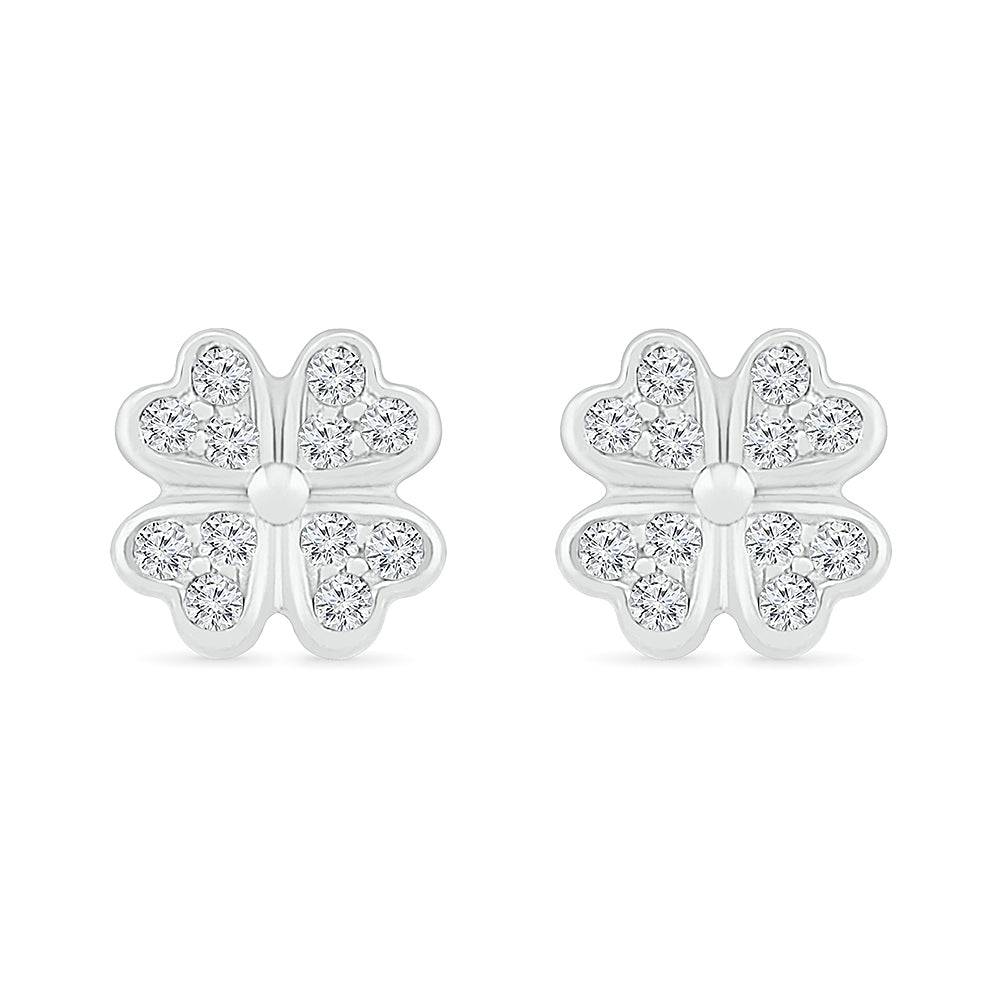 Four-Leaf Clover Stud Earrings with Diamond Clusters - Jewelry by Johan