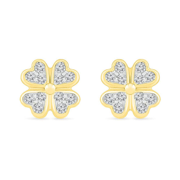 Four-Leaf Clover Stud Earrings with Diamond Clusters - Jewelry by Johan