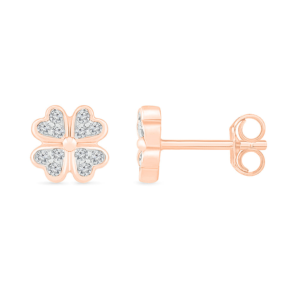 Four-Leaf Clover Stud Earrings with Diamond Clusters - Jewelry by Johan