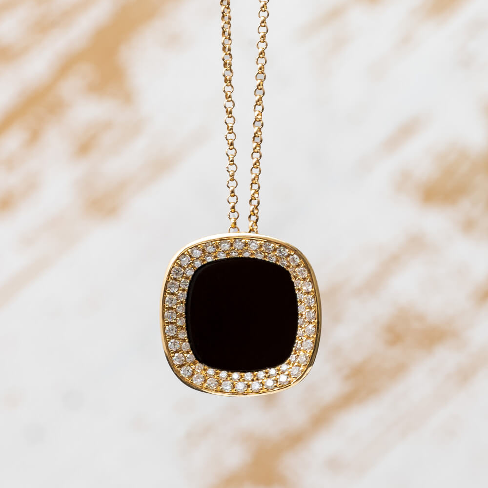 Onyx and Diamond Pendant Necklace