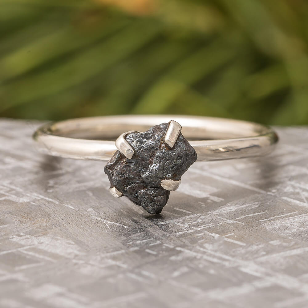 Meteorite Stone & Sterling Silver Ring, Genuine