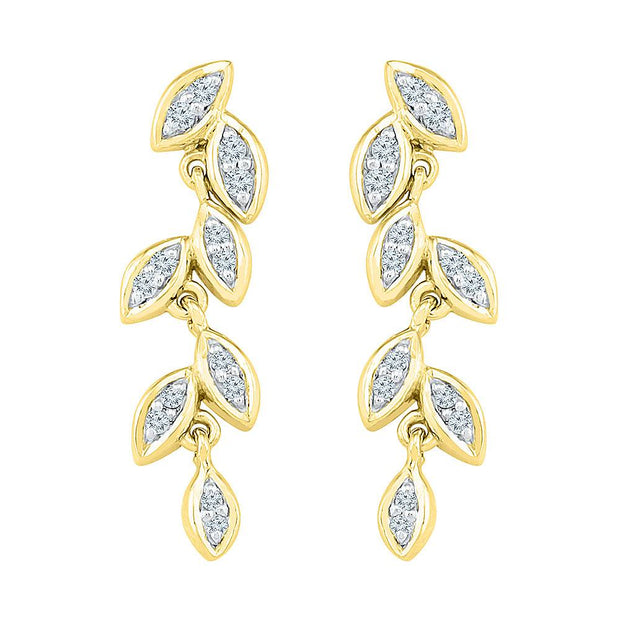 Dangle Leaf Earrings with Diamond Accents - Jewelry by Johan